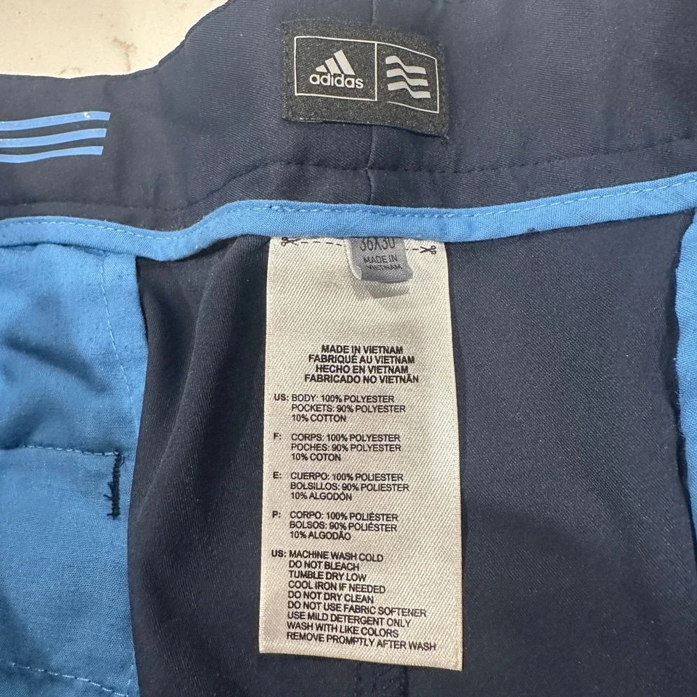 Adidas Mens Golf Pants Navy Blue Flat Front Performance Trousers 36x30